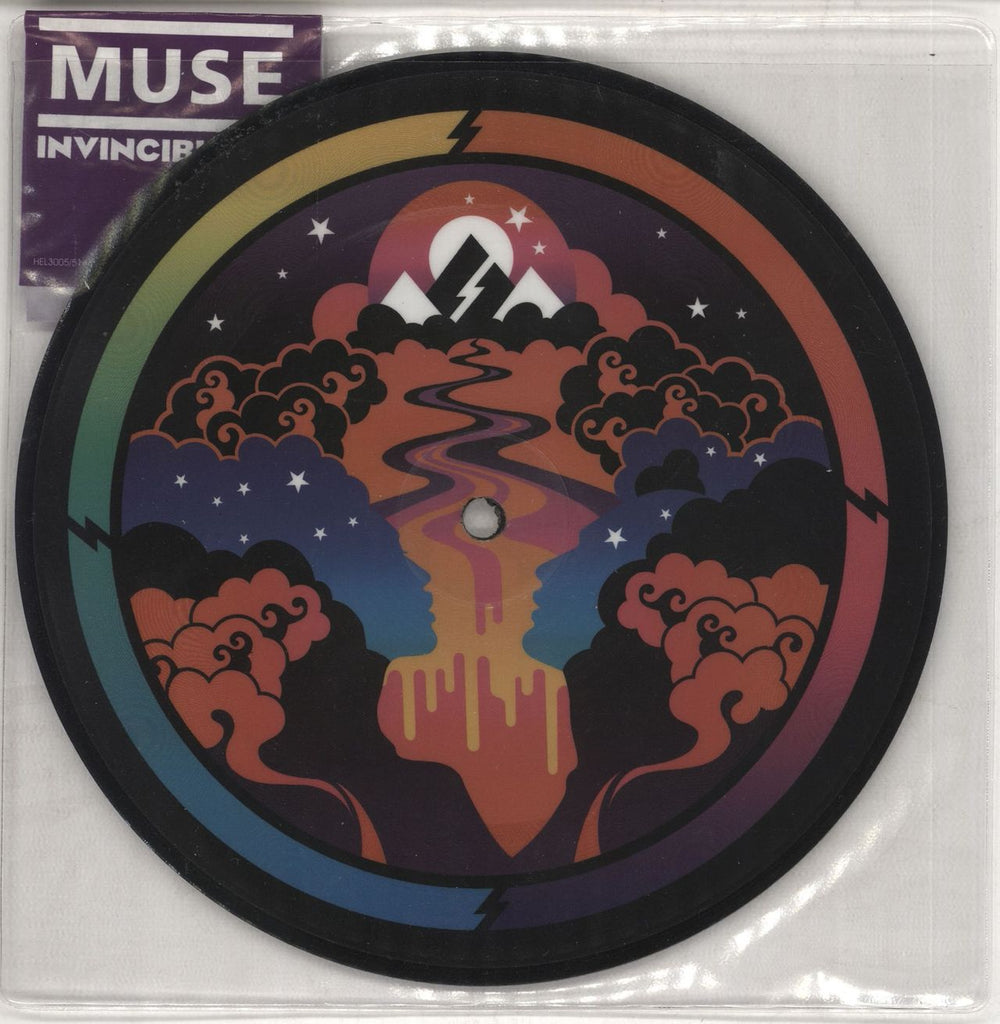 Muse Invincible - Stickered UK 7" vinyl picture disc (7 inch picture disc single) HEL3005