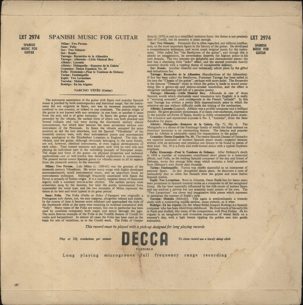Narciso Yepes Musica Española Para Guitarra South African vinyl LP album (LP record)
