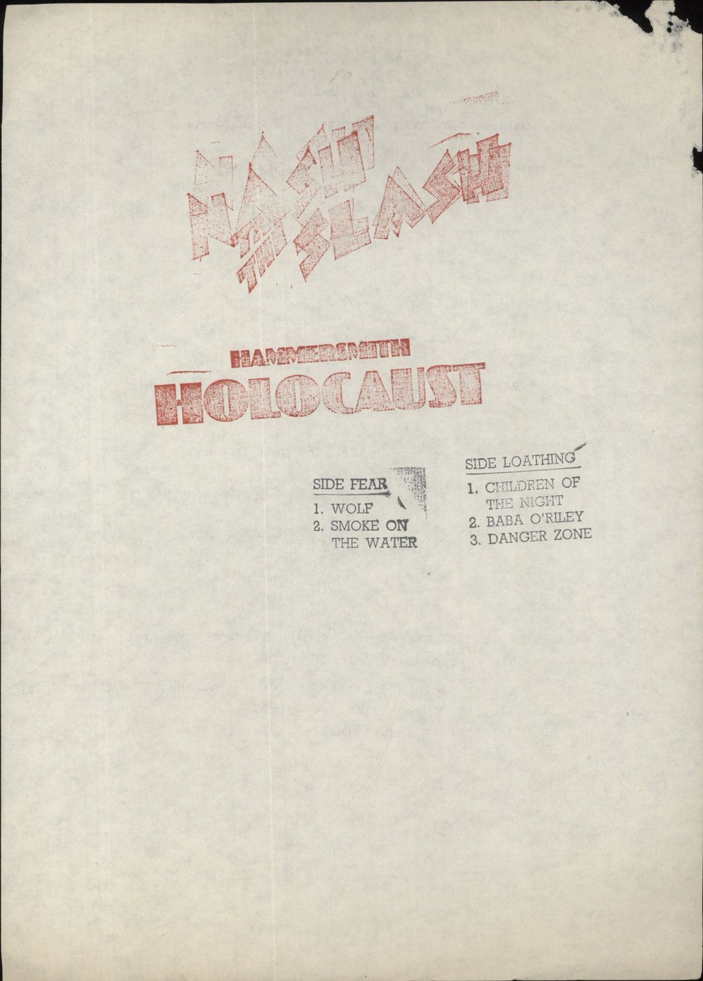 Nash The Slash Hammersmith Holocaust - Test Pressing UK vinyl LP album (LP record)