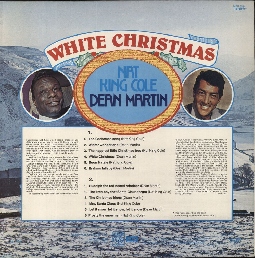 Nat King Cole White Christmas UK vinyl LP album (LP record)