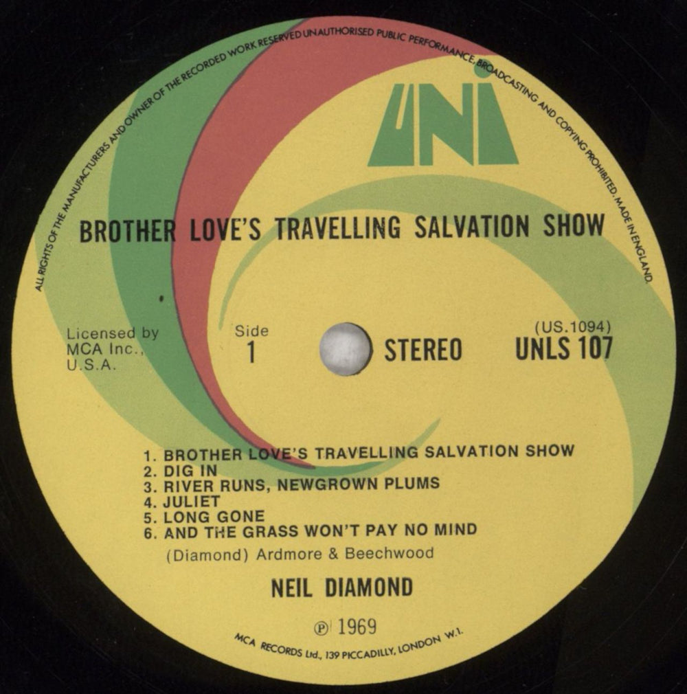 Neil Diamond Brother Love's Travelling Salvation Show - VG UK vinyl LP album (LP record) NDILPBR847086