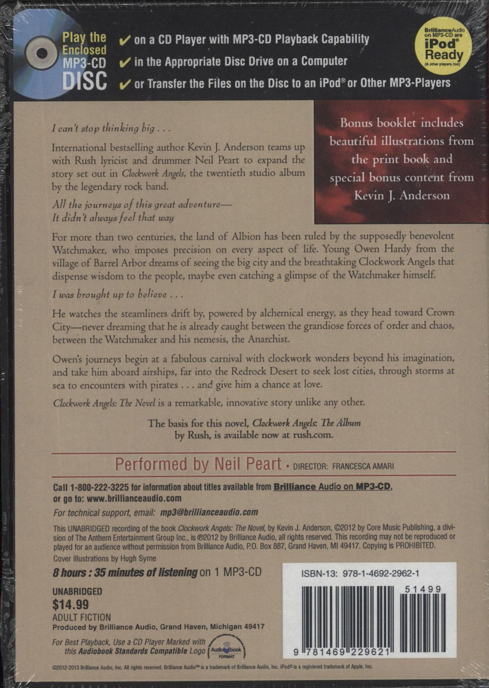 Neil Peart Clockwork Angels The Novel US CD album (CDLP) 9781469229621