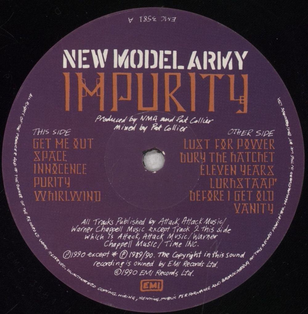 New Model Army Impurity + Insert - EX UK vinyl LP album (LP record) NMALPIM848372