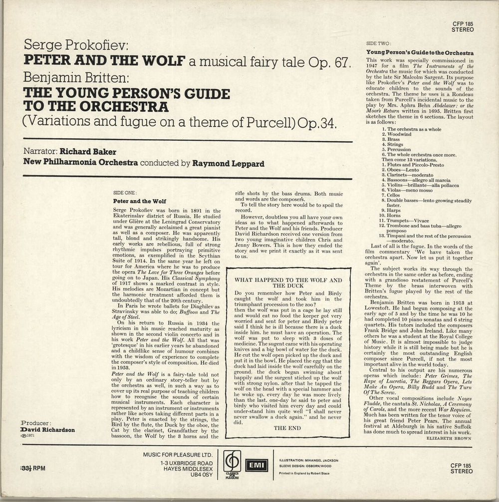 New Philharmonia Orchestra Prokofiev: Peter And The Wolf / Britten: The Young Person's Guide To The Orchestra UK vinyl LP album (LP record)