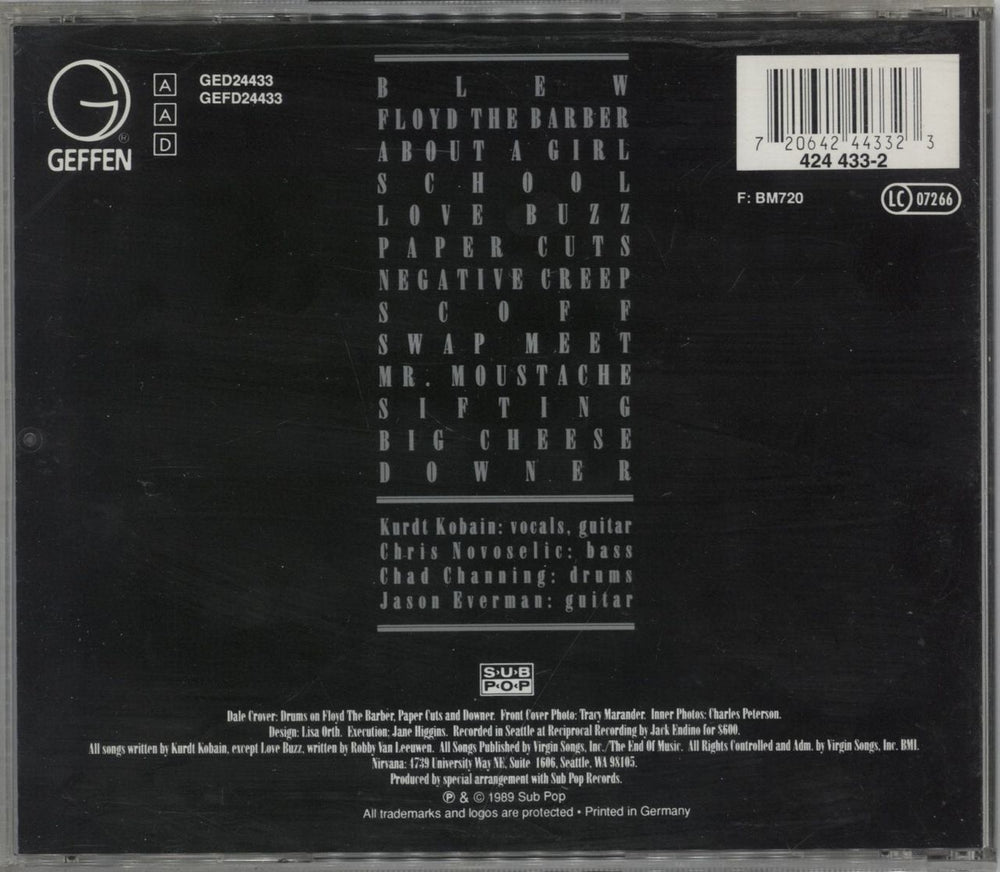 Nirvana (US) Bleach UK CD album (CDLP) 720642443323