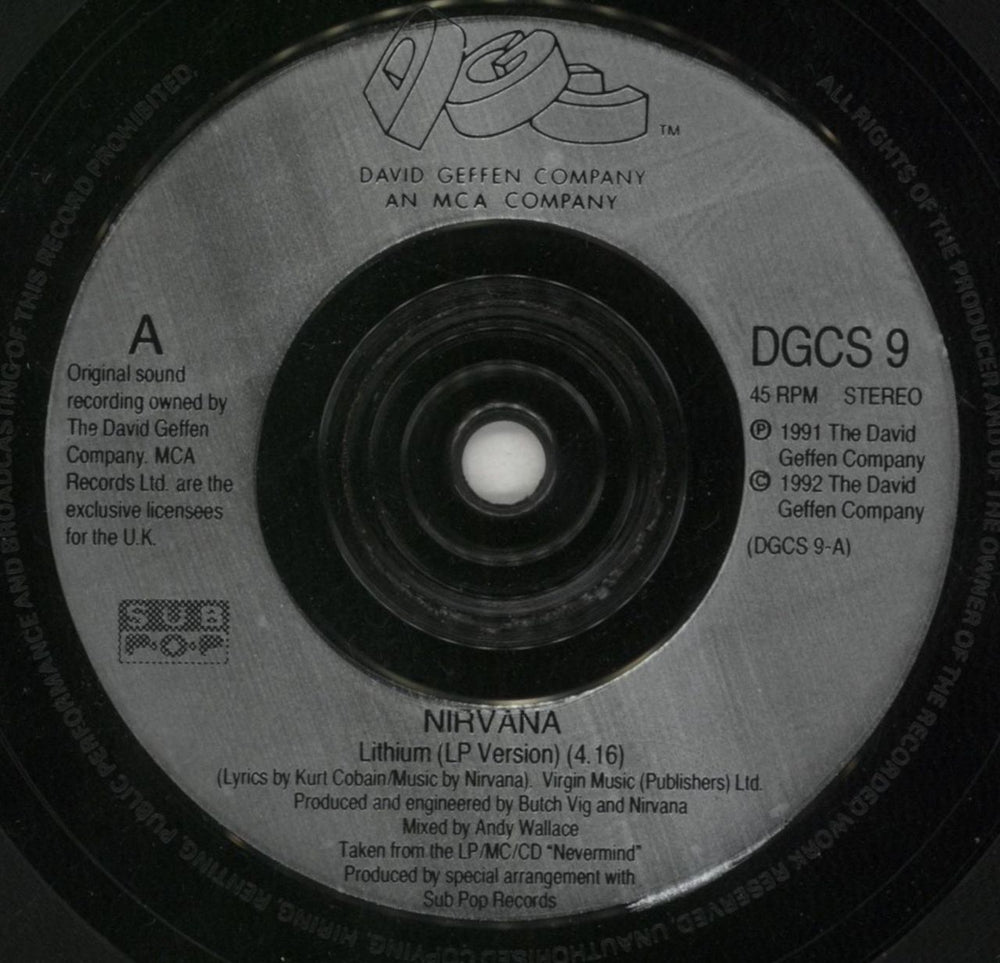 Nirvana (US) Lithium UK 7" vinyl single (7 inch record / 45) NIR07LI43466