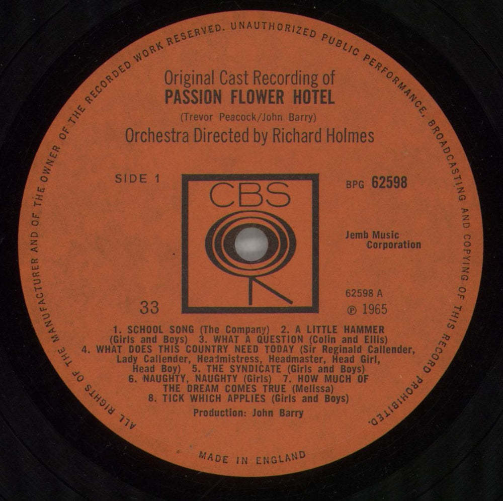 Original Cast Recording Passion Flower Hotel UK vinyl LP album (LP record) 1OCLPPA521489