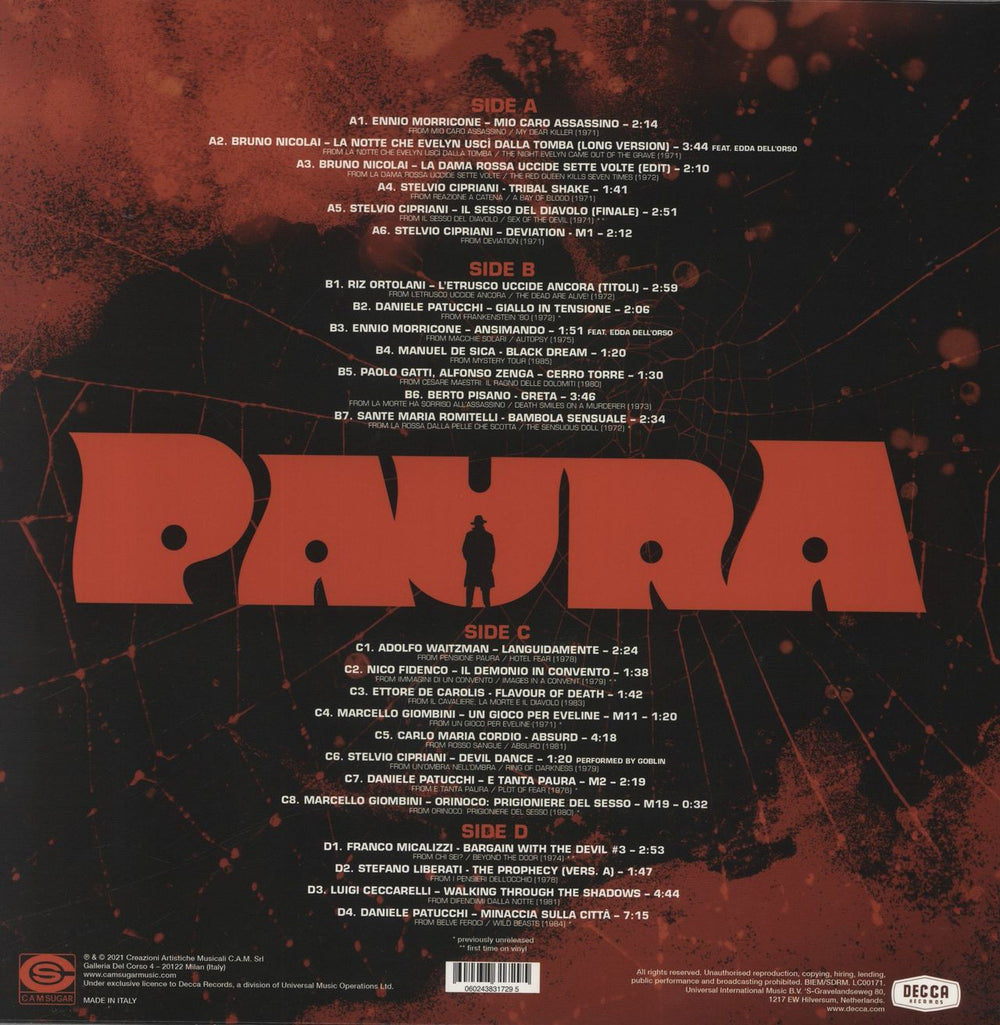 Original Soundtrack Paura (A Collection Of Italian Horror Sounds From The Cam Sugar Archive) Italian 2-LP vinyl record set (Double LP Album) 0602438317295