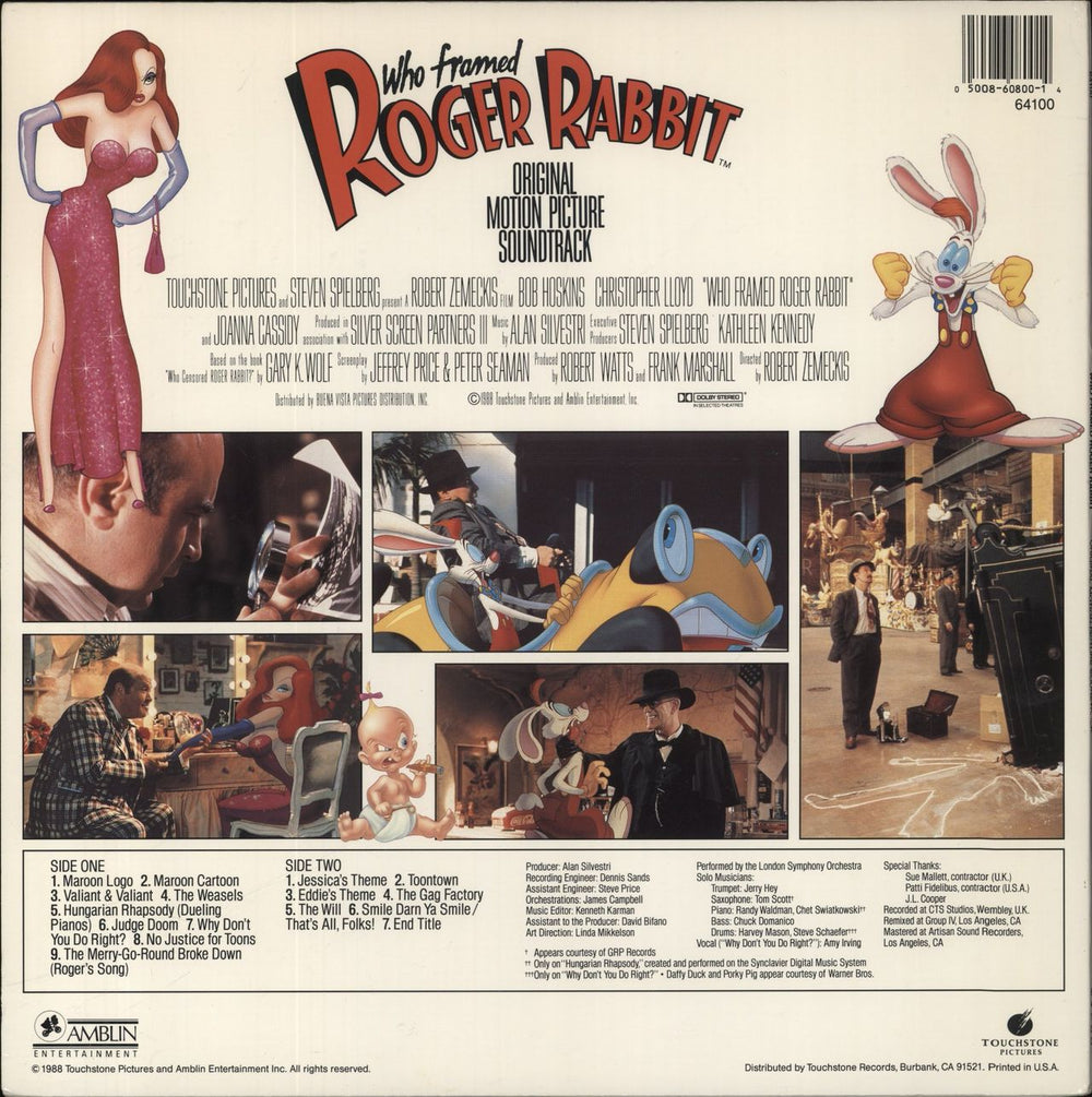 Original Soundtrack Who Framed Roger Rabbit US vinyl LP album (LP record) 050086080014