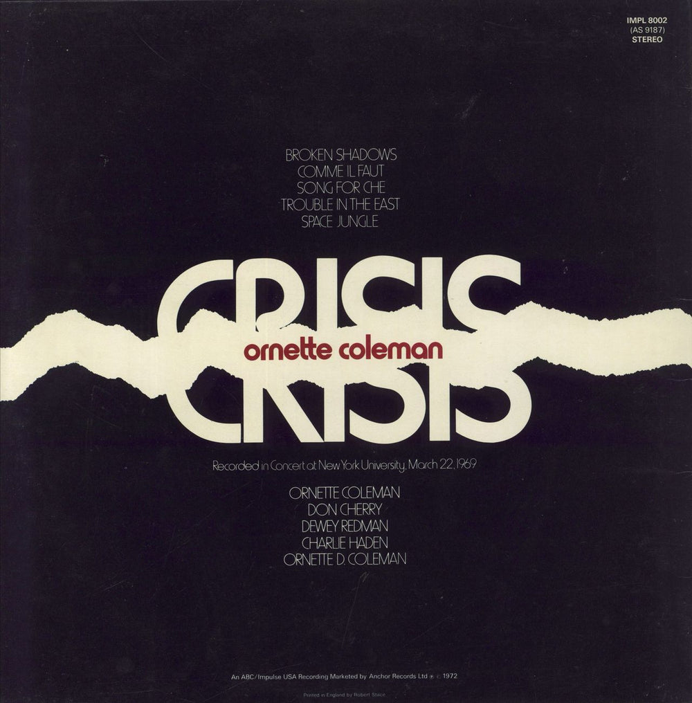 Ornette Coleman Crisis UK vinyl LP album (LP record)