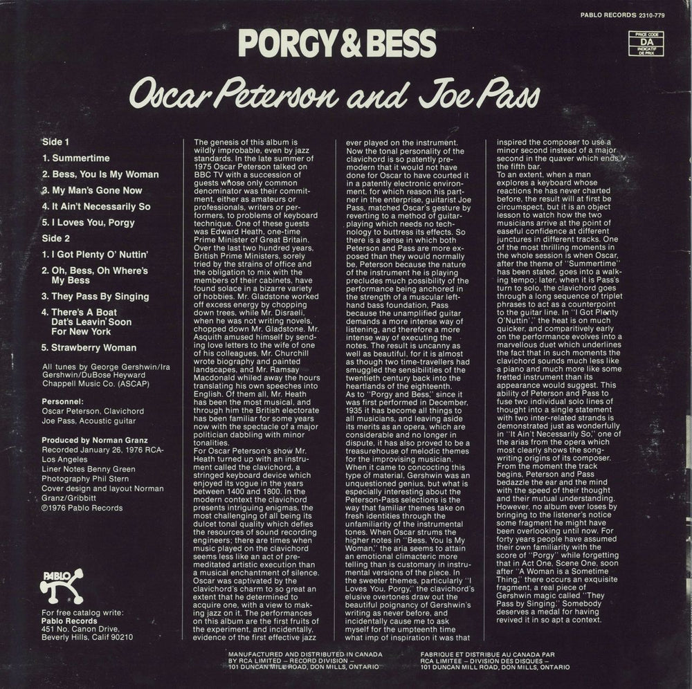 Oscar Peterson Porgy & Bess Canadian vinyl LP album (LP record)