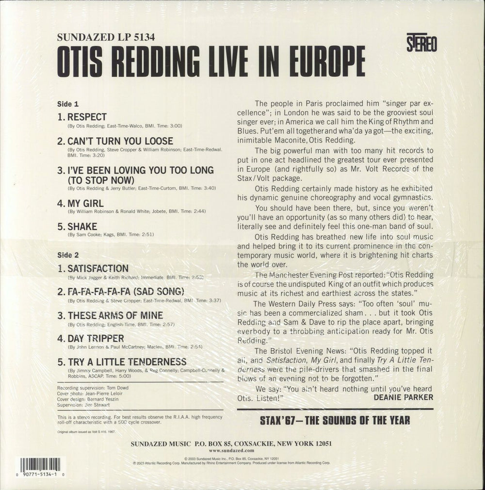 Otis Redding Live In Europe - Sealed + Hype Sticker Variant US vinyl LP album (LP record) 090771513410