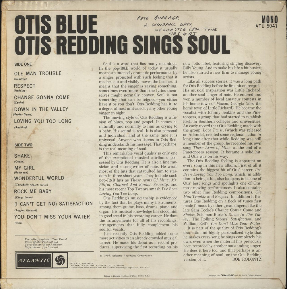 Otis Redding Otis Blue / Otis Redding Sings Soul - VG UK vinyl LP album (LP record)