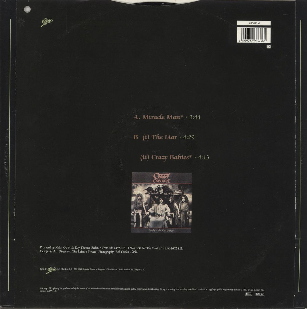 Ozzy Osbourne Miracle Man - Deletion Punch Hole UK 12" vinyl single (12 inch record / Maxi-single) 5099765306361