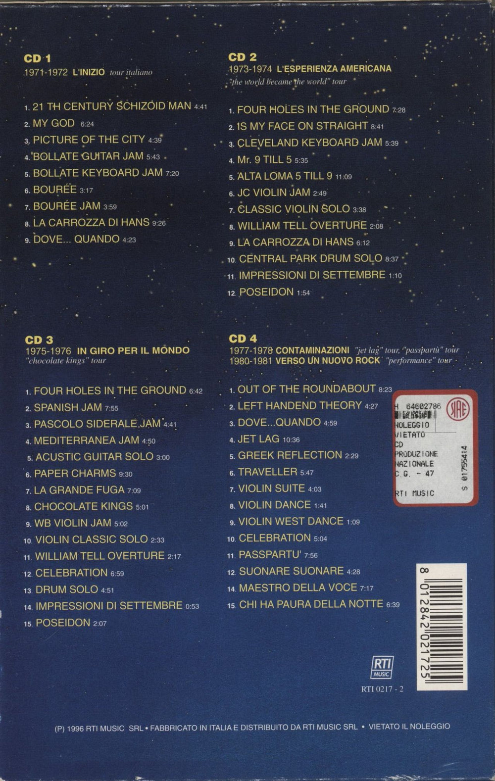 P.F.M. 10 Anni Live 1971-1981 Italian CD Album Box Set 8012842021725