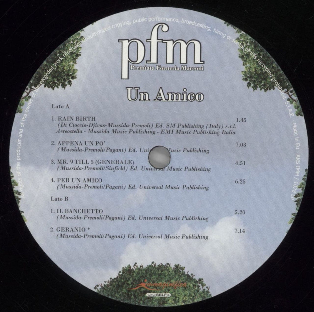 P.F.M. Un Amico Italian vinyl LP album (LP record) PFMLPUN859708
