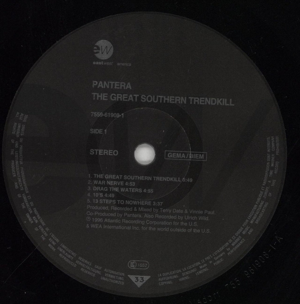 Pantera The Great Southern Trendkill + Insert German vinyl LP album (LP record) PANLPTH325757