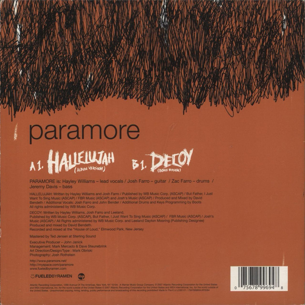 Paramore Hallelujah - Gatefold - EX UK 7" vinyl single (7 inch record / 45) 075678996948