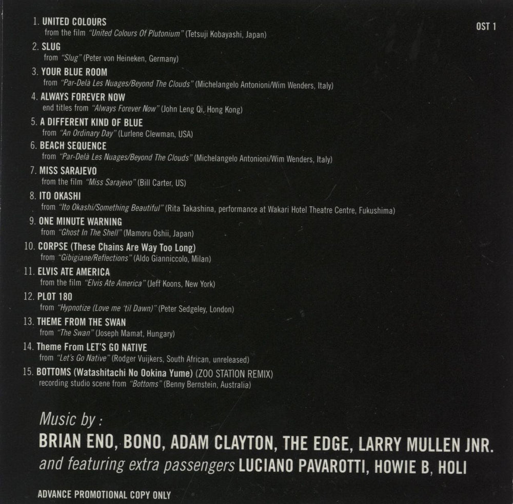 Passengers Original Soundtracks 1 UK Promo CD album (CDLP)