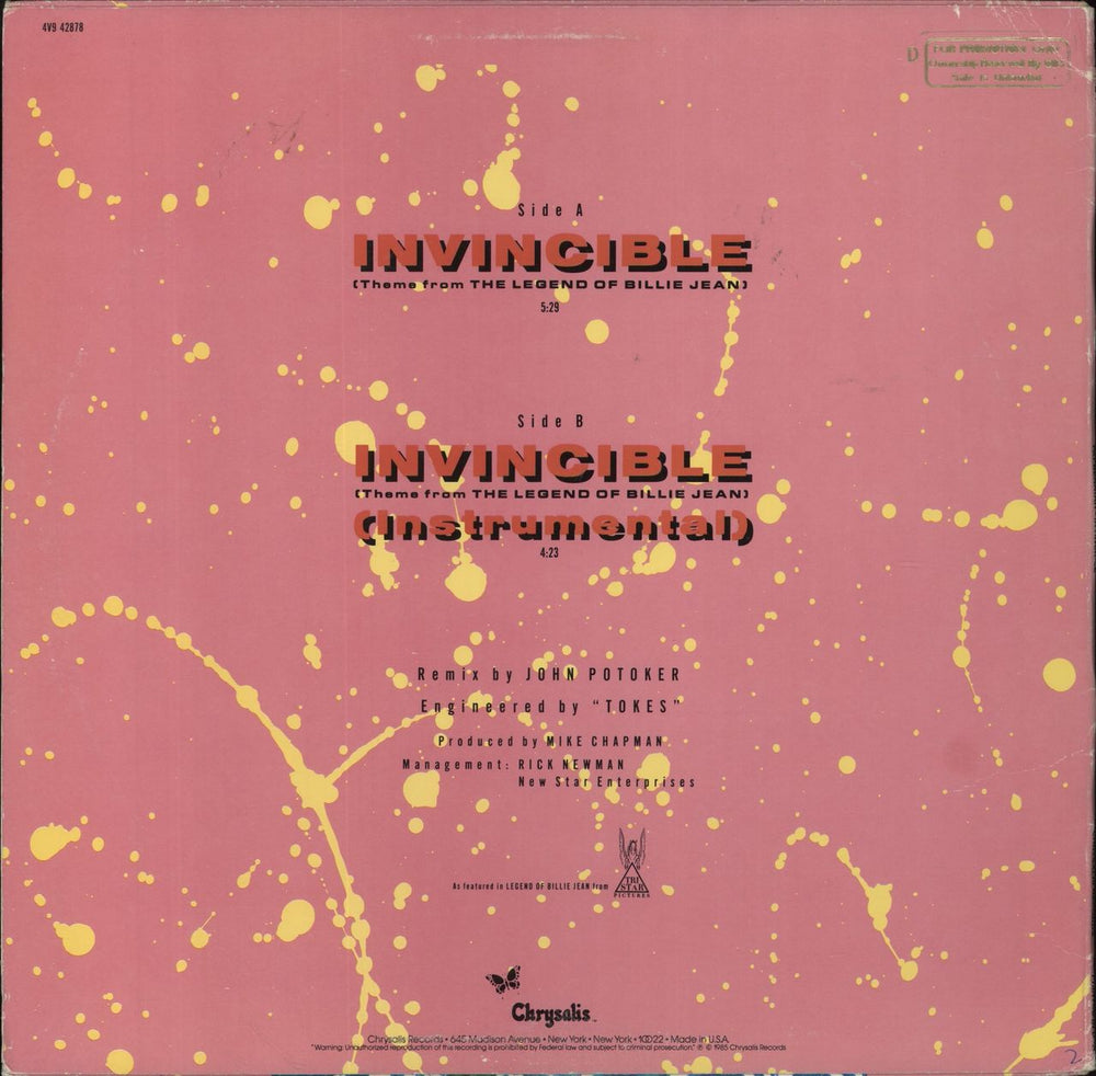 Pat Benatar Invincible US 12" vinyl single (12 inch record / Maxi-single)