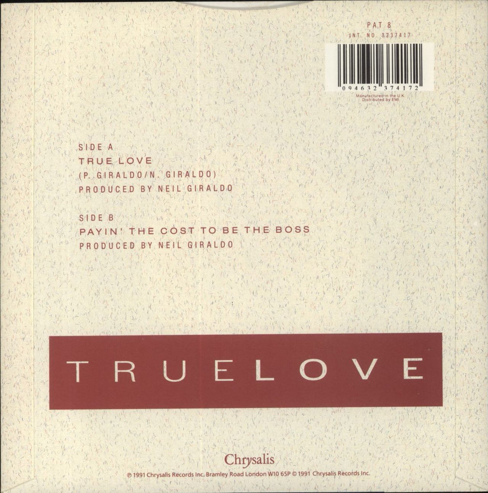 Pat Benatar True Love UK 7" vinyl single (7 inch record / 45) 094632374172