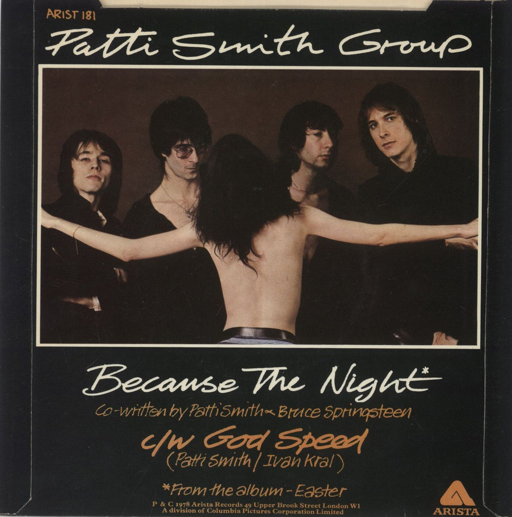 Patti Smith Because The Night - P/S UK 7" vinyl single (7 inch record / 45)