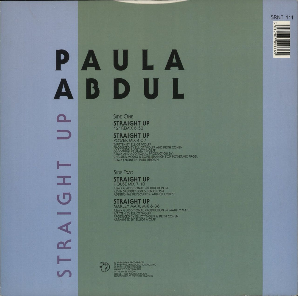 Paula Abdul Straight Up (12" Remix) - Hype Stickered UK 12" vinyl single (12 inch record / Maxi-single) 5012983011169
