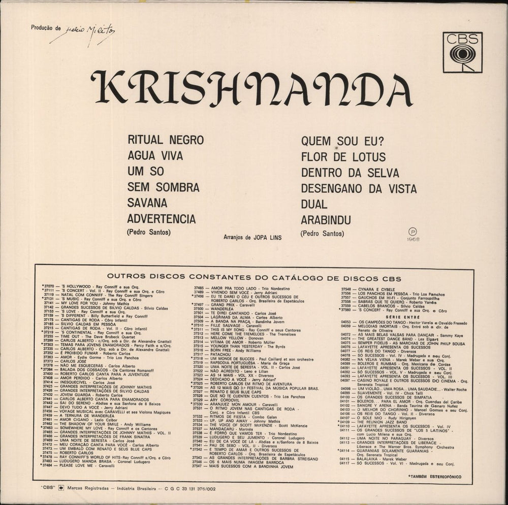Pedro Santos Krishnanda UK vinyl LP album (LP record)