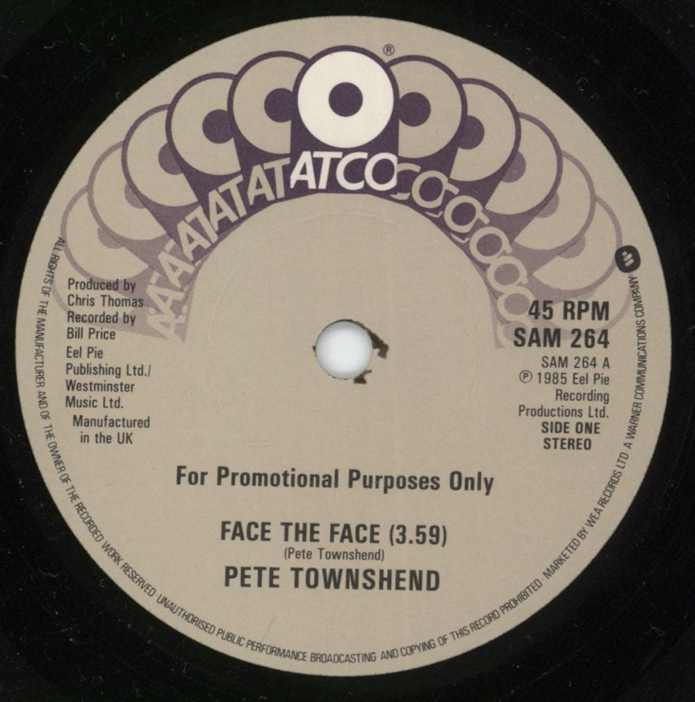 Pete Townshend Face The Face - Same Both Sides UK Promo 7" vinyl single (7 inch record / 45) SAM264