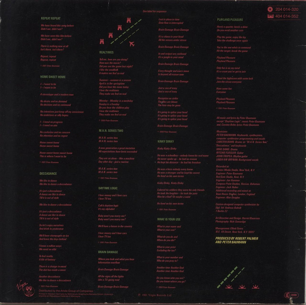 Peter Baumann Repeat Repeat German vinyl LP album (LP record)