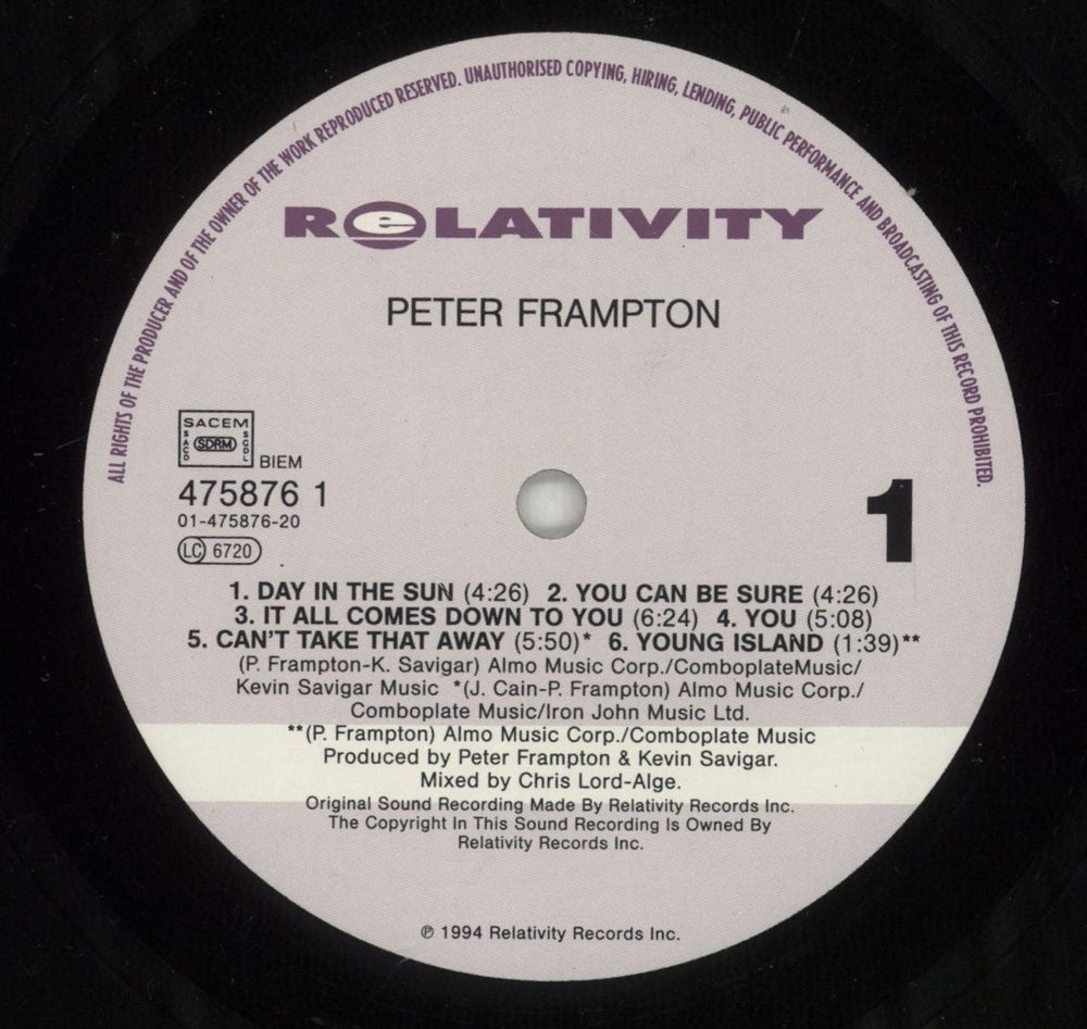 Peter Frampton Day In The Sun UK Promo vinyl LP album (LP record) PFRLPDA874579