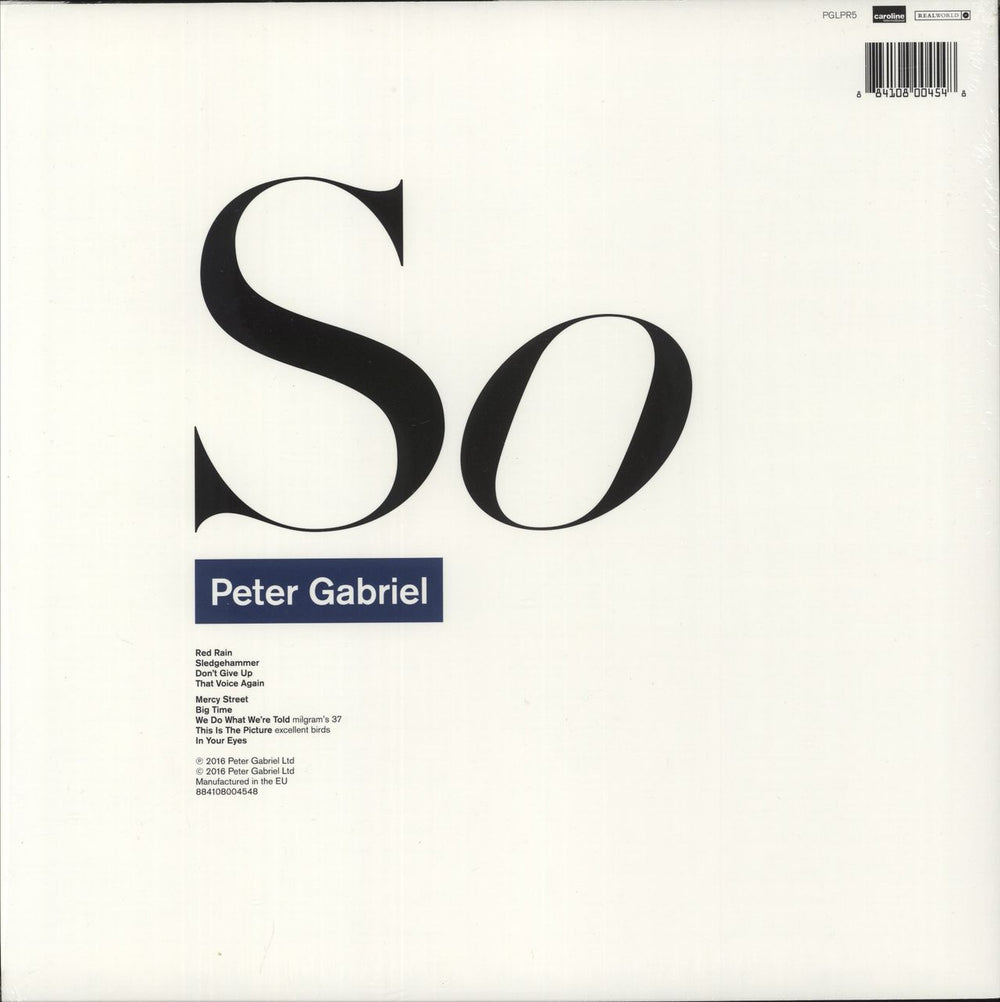 Peter Gabriel So - 180gm - stickered shrink UK vinyl LP album (LP record) 884108004548