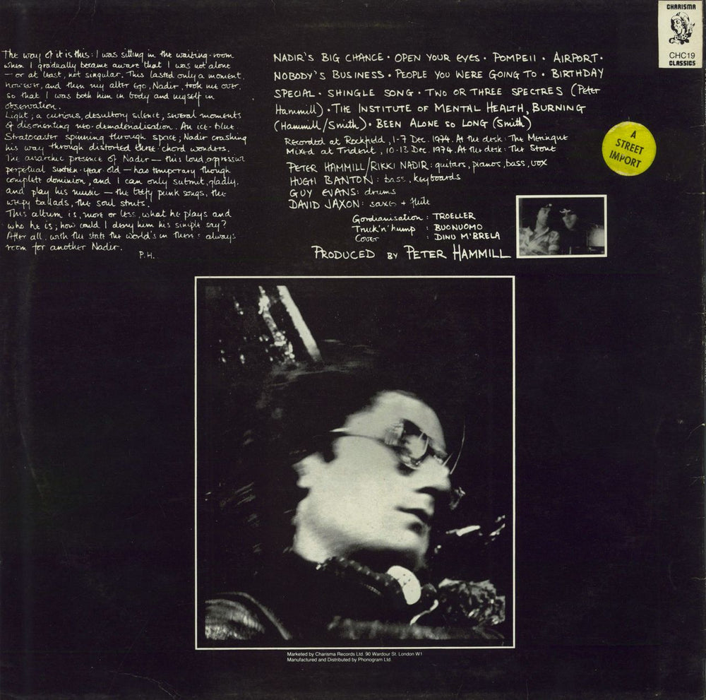 Peter Hammill Nadir's Big Chance - Blue Label UK vinyl LP album (LP record)
