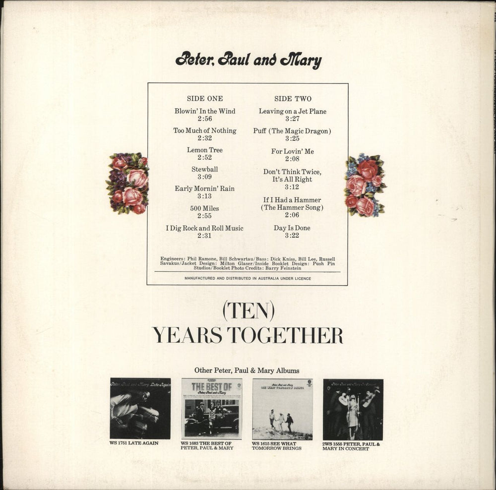 Peter Paul & Mary Ten Years Together Australian vinyl LP album (LP record)