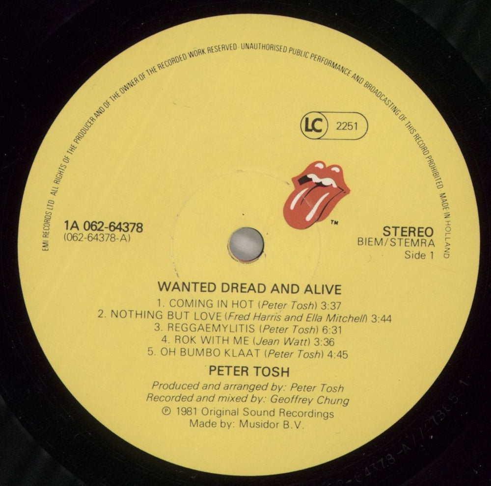 Peter Tosh Wanted Dread Or Alive Dutch vinyl LP album (LP record) TOSLPWA875157