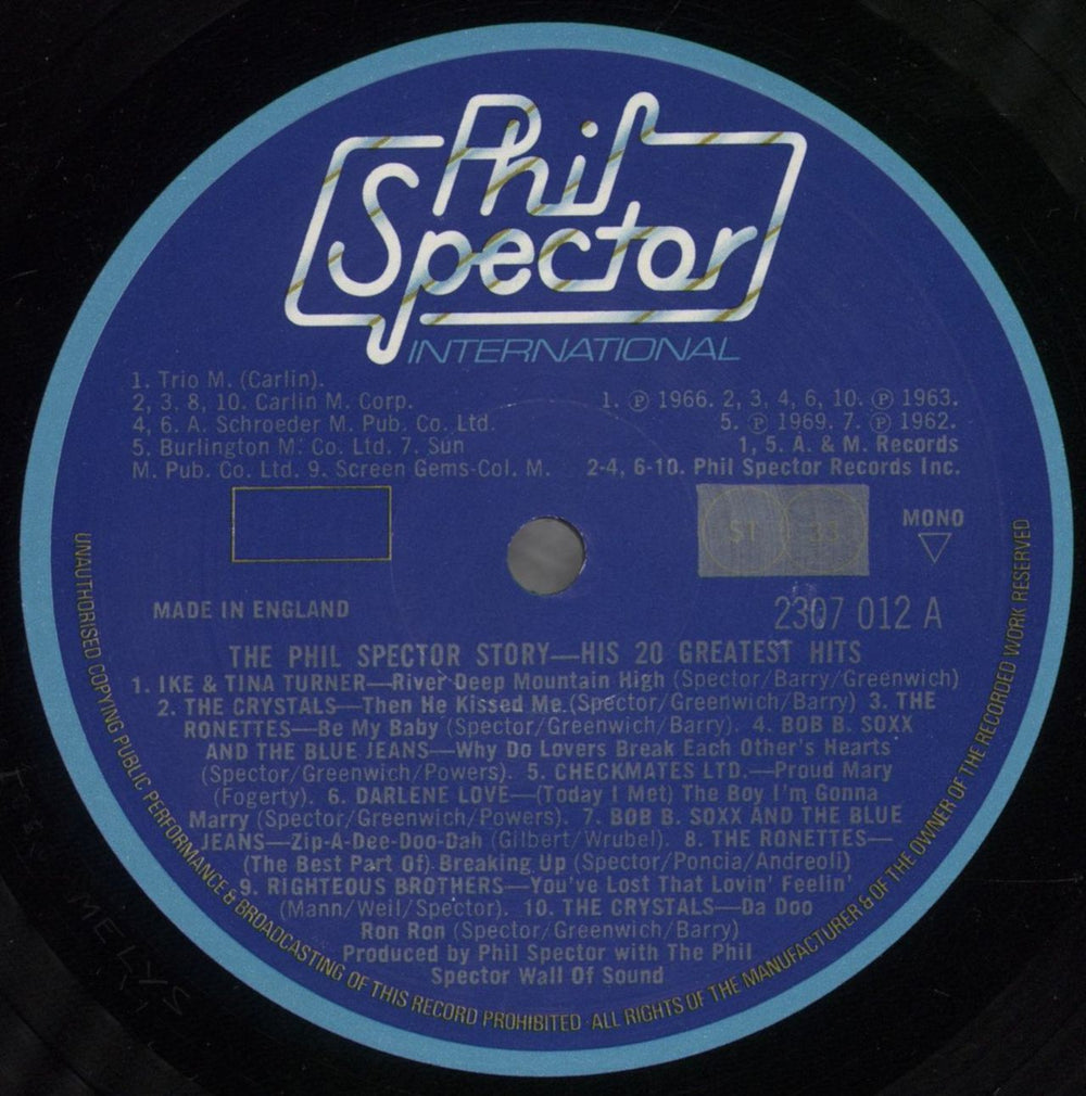 Phil Spector 20 Greatest Hits UK vinyl LP album (LP record) PSPLPGR645088