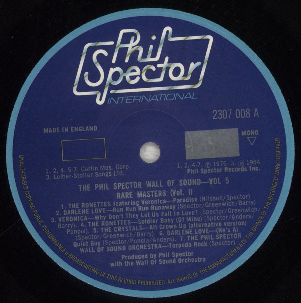 Phil Spector Phil Spector Wall Of Sound Vol. 5 - Rare Masters UK vinyl LP album (LP record) PSPLPPH593015