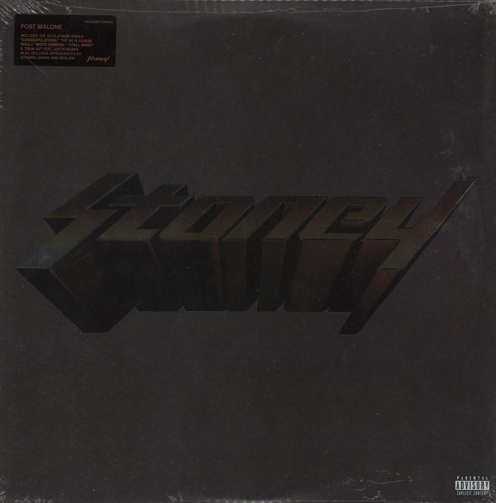 Post Malone Stoney - Orange Swirl Vinyl - Sealed UK 2-LP vinyl record set (Double LP Album) 00602557265842