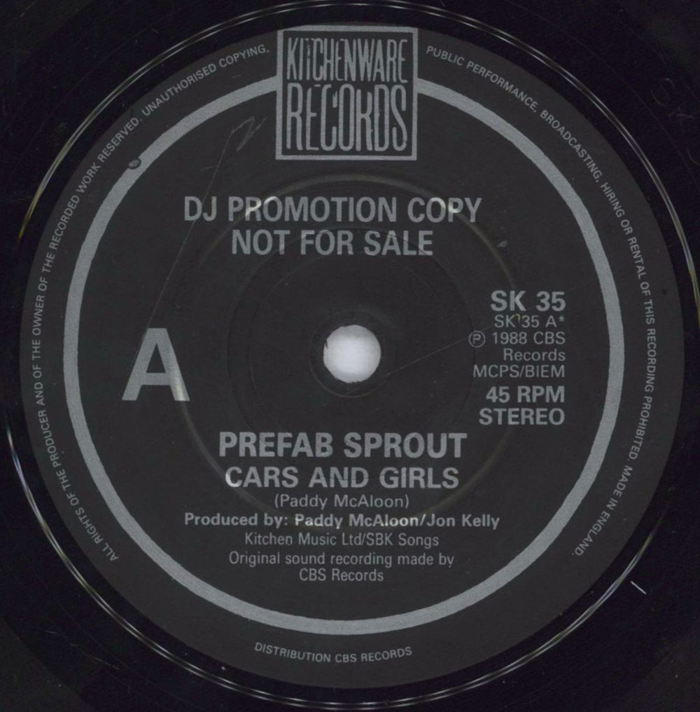 Prefab Sprout Cars And Girls UK 7" vinyl single (7 inch record / 45) PRE07CA832808