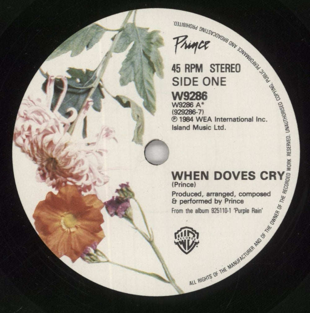 Prince When Doves Cry UK 7" vinyl single (7 inch record / 45) PRI07WH03156