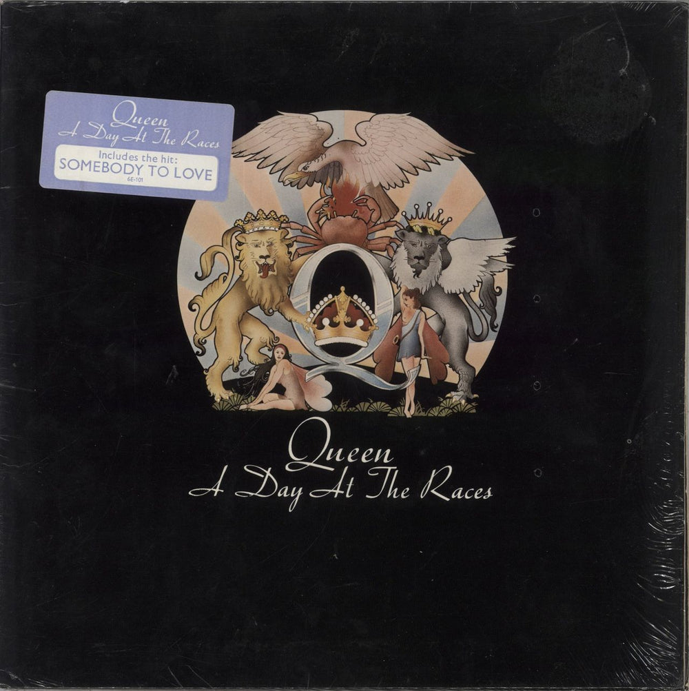 Queen A Day At The Races - Open Shrink + Hype Sticker US vinyl LP album (LP record) 6E-101