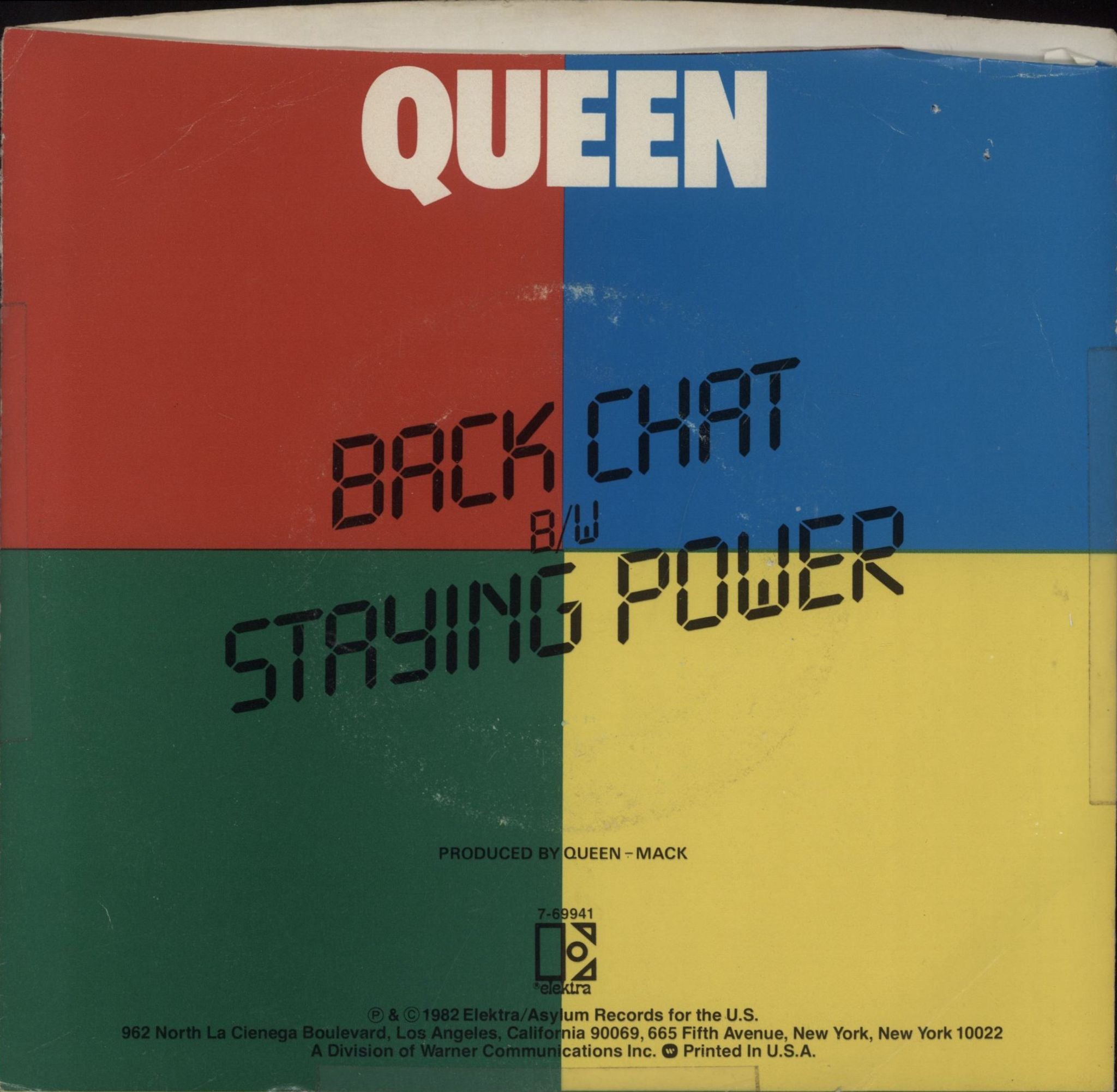 Queen Backchat US Promo 7\" vinyl single (7 inch record / 45)