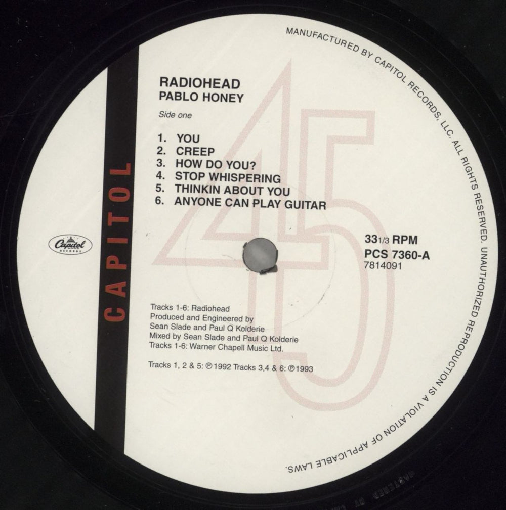 Radiohead Pablo Honey [2008 Edition] US vinyl LP album (LP record) R-HLPPA444596