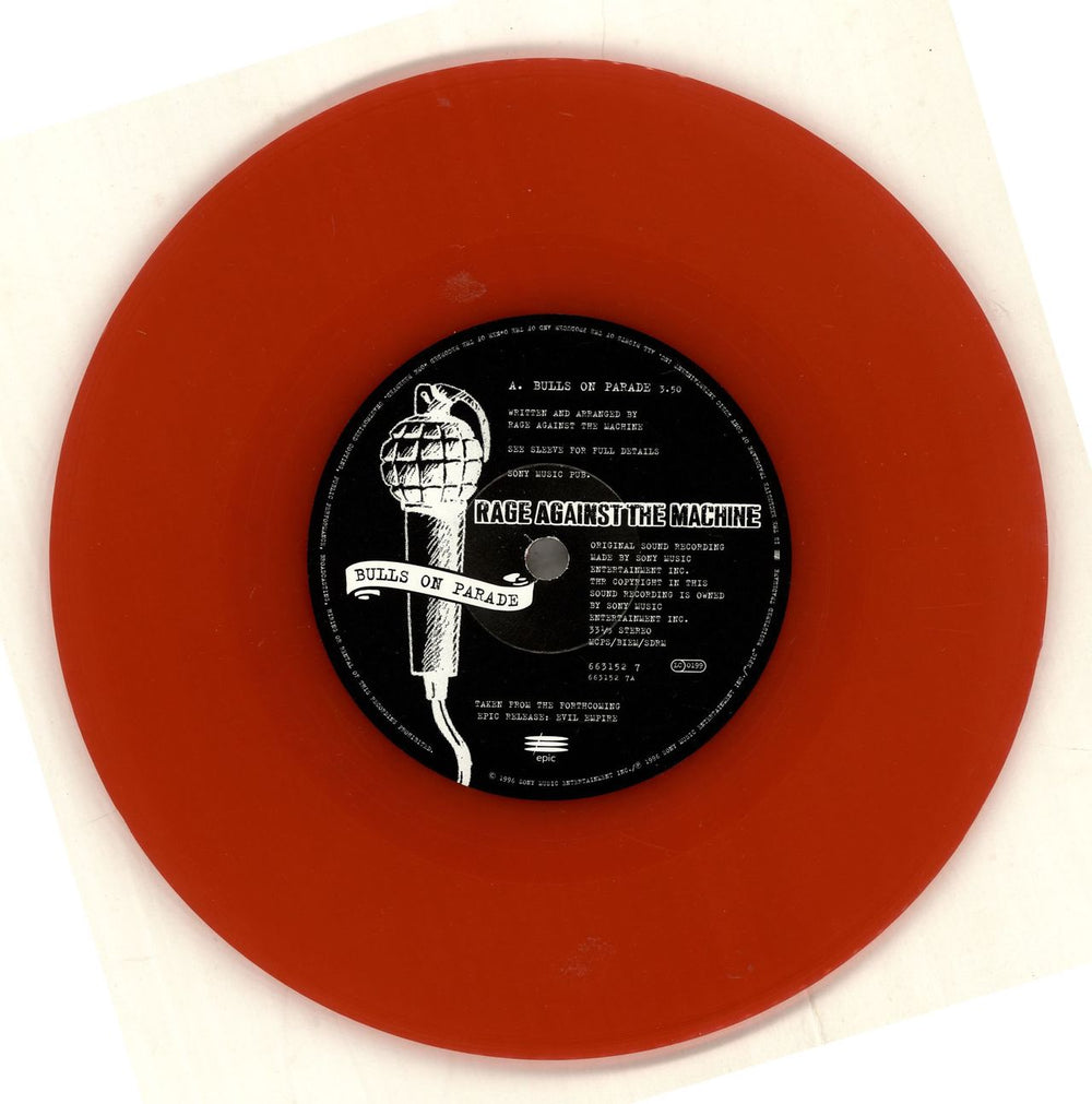 Rage Against The Machine Bulls On Parade - Red Vinyl UK 7" vinyl single (7 inch record / 45) RAG07BU63426