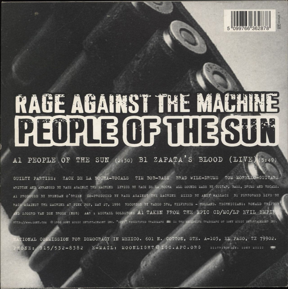 Rage Against The Machine People Of The Sun - Orange vinyl UK 7" vinyl single (7 inch record / 45) 5099766362878