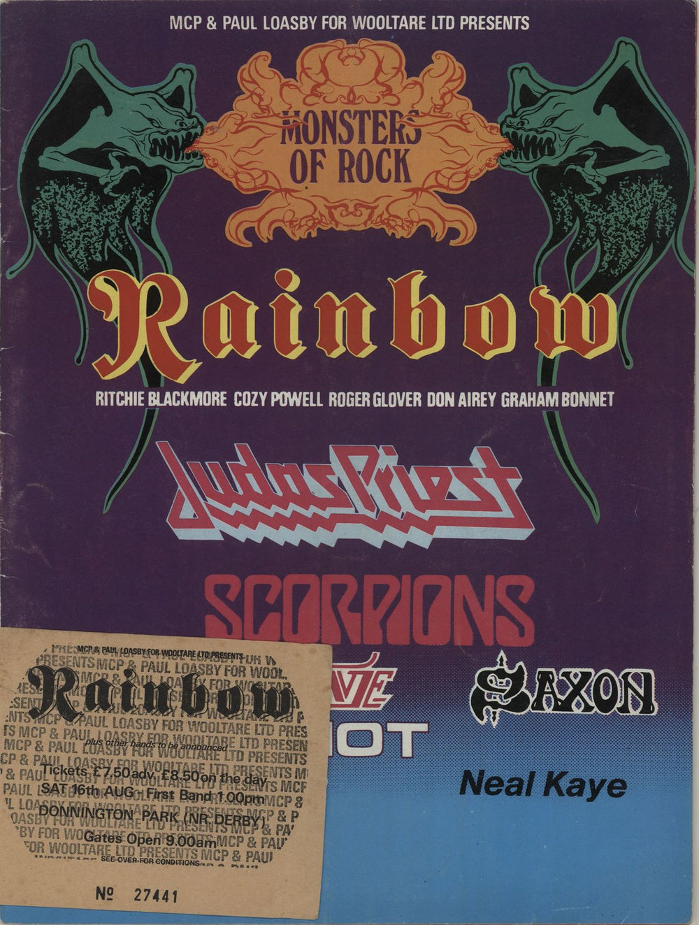 Rainbow Monsters Of Rock + Ticket Stub UK tour programme PROGRAMME