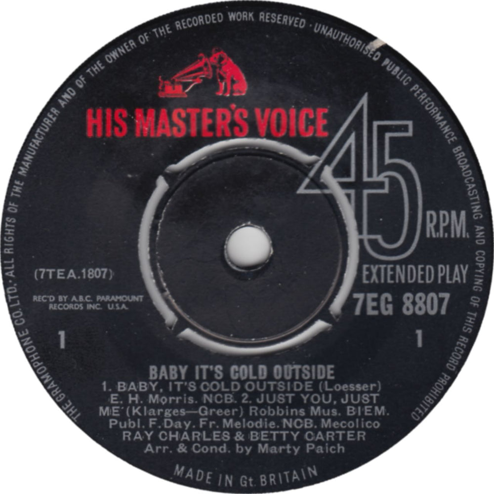 Ray Charles And Betty Carter Baby, It's Cold Outside UK 7" vinyl single (7 inch record / 45)