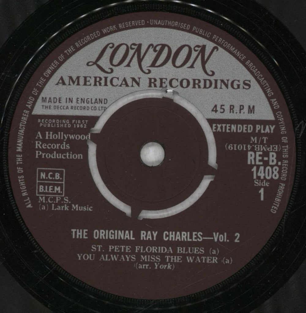 Ray Charles The Original Ray Charles Vol 2 EP UK 7" vinyl single (7 inch record / 45) RYH07TH844576