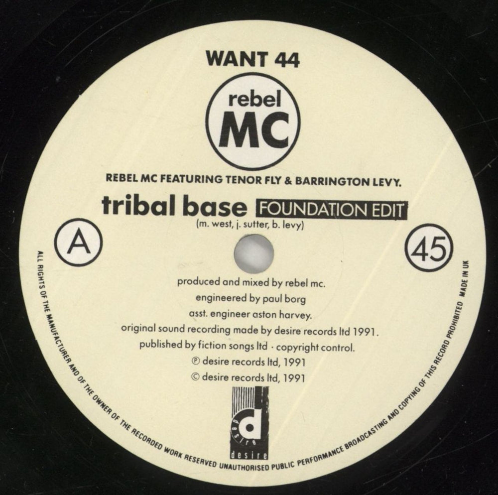 Rebel MC Tribal Base UK 7" vinyl single (7 inch record / 45) RBL07TR570162