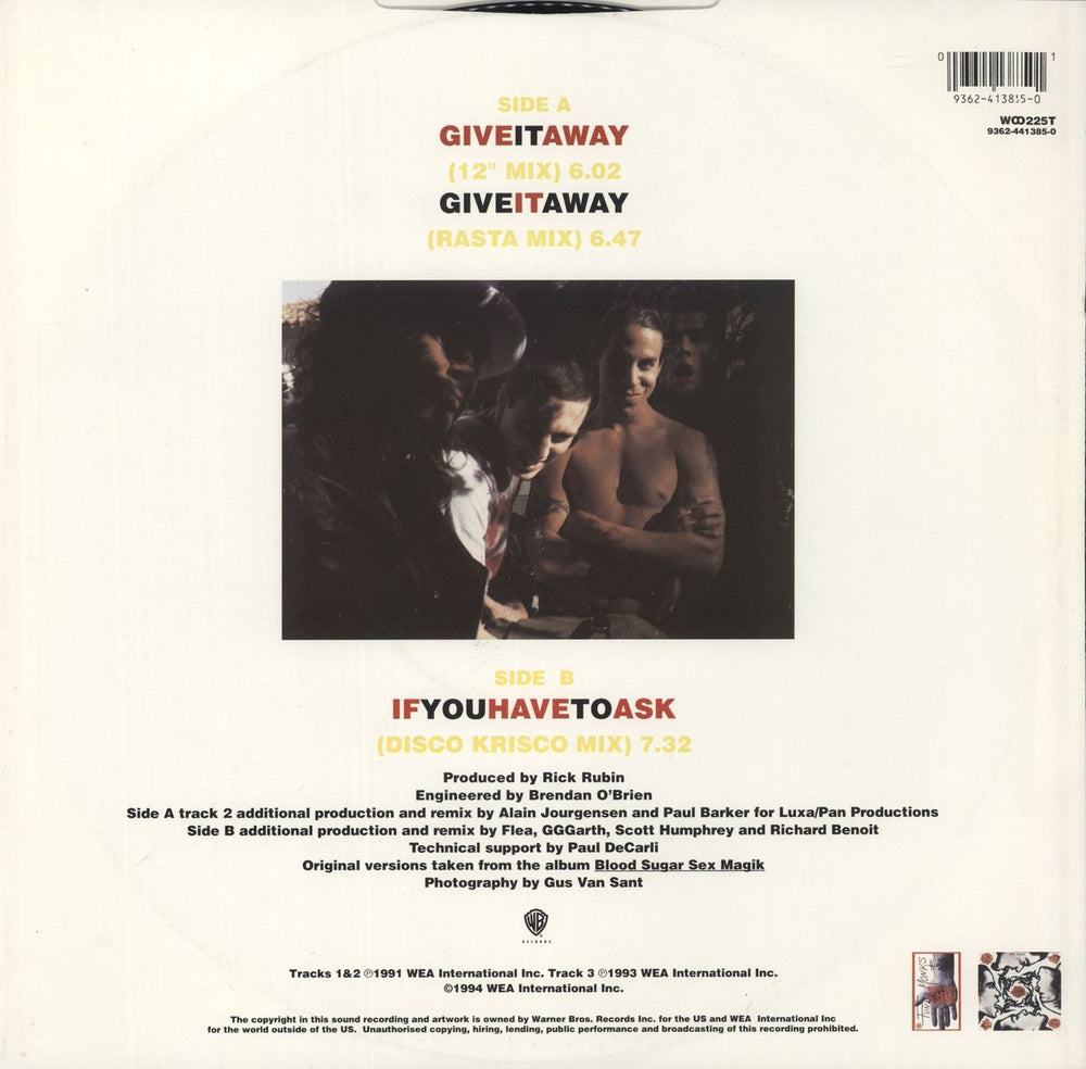 Red Hot Chili Peppers Give It Away UK 12" vinyl single (12 inch record / Maxi-single) 093624138501